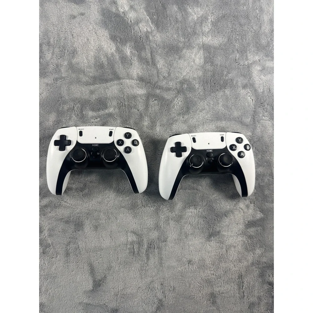 Set of 2 Wireless Gaming Controllers White Black Dual Analog Gamepads